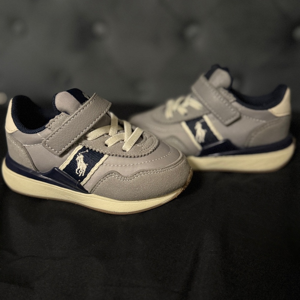 Polo by Ralph Lauren Gray and Blue Sneakers with Velcro Strap